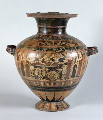 Sort-figur hydria, der skildrer Nereiderne, der sørger over Achilleus, ca. 560-550 f.Kr. (keramik) af Damon Painter