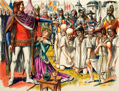 Borgerne i Calais og kong Edward III af England i 1347 (gouache på papir) af Dan Escott