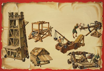 Belejringsmaskineri (gouache på papir) af Dan Escott