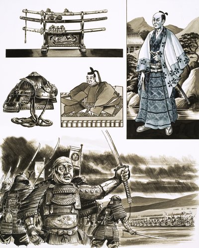 Samuraiens erhverv er røveri og vold (gouache på papir) af Dan Escott