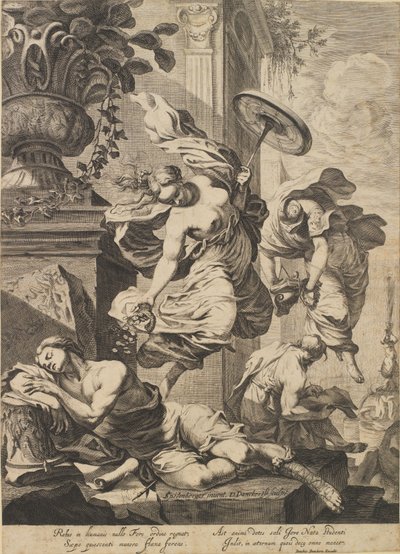 Allegori med Fortuna og en sovende kunstner i antik kostume af Dancker Danckerts