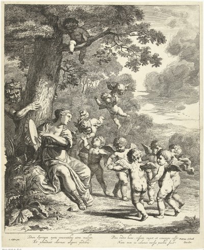 Pan og Syrinx med dansende putti af Dancker Danckerts