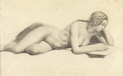 Undersøgelse af en kvindelig nøgenlæsning (blyant på papir) af Daniel Maclise