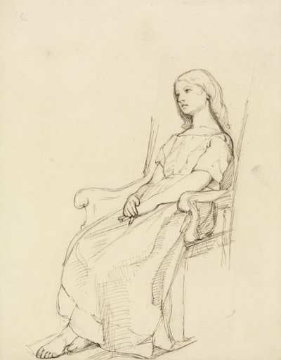 Studie af en ung pige, siddende (pen & blæk og grafit på papir) af Daniel Maclise