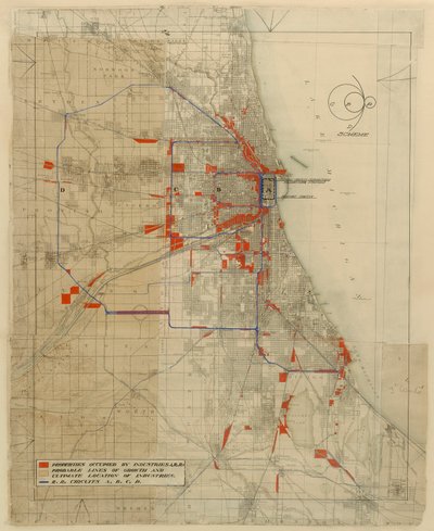 Plan for Chicago, Chicago, Illinois, Railroad Circuits Diagram, 1909. af Daniel Burnham