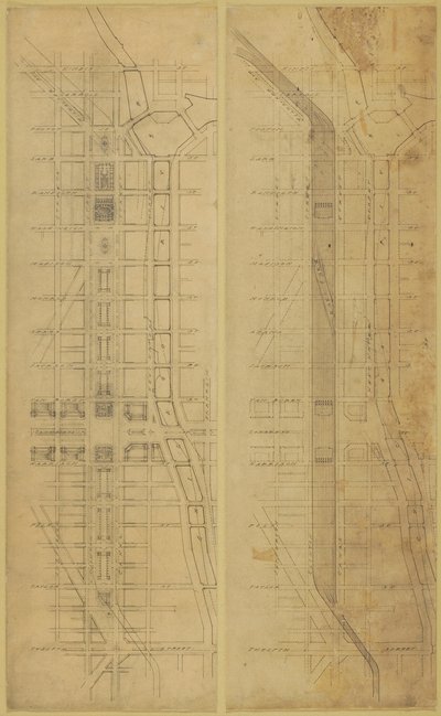 Plade 78 2 Tegninger fra The Plan of Chicago, 1909: Foreslået placering og arrangement af... af Daniel Burnham