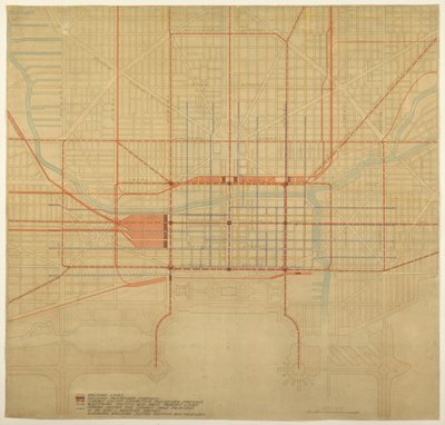Plade 80 fra The Plan of Chicago, 1909: Chicago. Diagram over bymidte, der viser det foreslåede... af Daniel Burnham