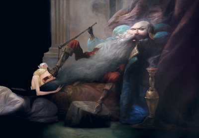 Og hun beder ham om at efterlade hende i live, fra Bluebeard af Charles Perrault (1628-1703) af Daniel Cacouault