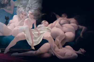 Den unge brud og hendes venner, detaljer, fra Bluebeard af Charles Perrault (1628-1703) af Daniel Cacouault