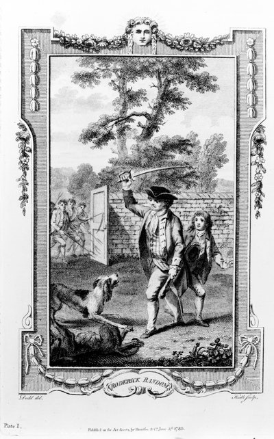 Roderick Randoms onkel bliver angrebet af hunde, illustration fra 
