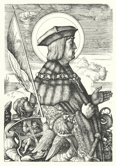 Maximilian I, den hellige romerske kejser, som St. George af Daniel Hopfer
