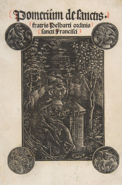 Franciskaneren, Pelbart af Temesvar, Studerer i en Have Schr. 2876, 1502. af Daniel Hopfer.