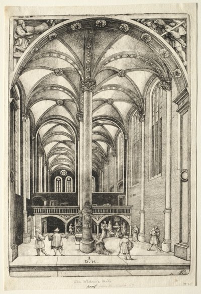Udsigt i det indre af St. Catherines kirke i Augsburg. af Daniel Hopfer