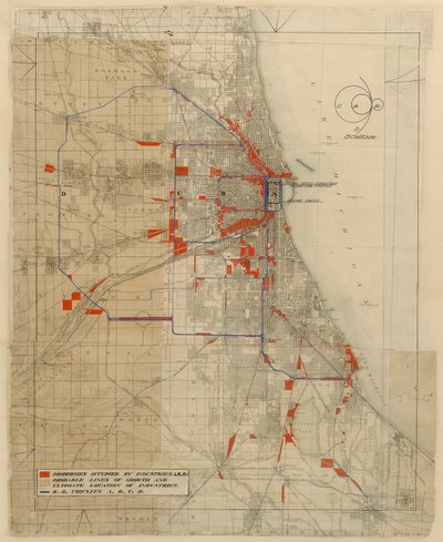 Plan over Chicago, Chicago, Illinois, Jernbanekredsløbsdiagram af Daniel Hudson Burnham