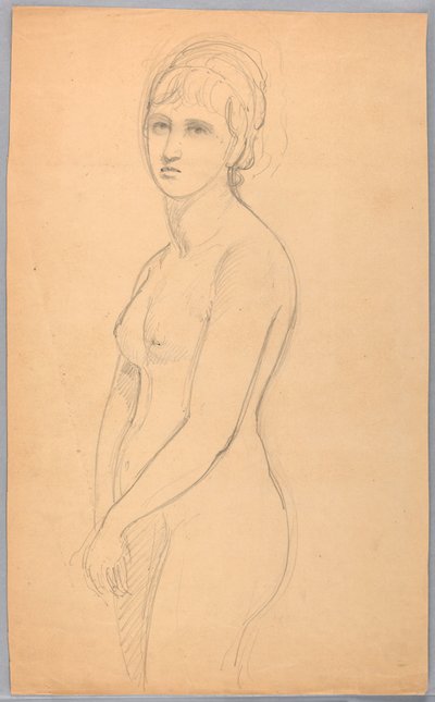 Tegning, kvindelig nøgen stående, 1860-70 af Daniel Huntington