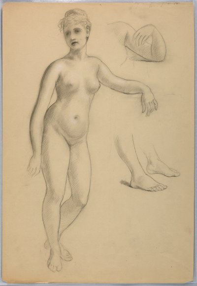 Tegning, Kvindelig nøgen stående, sep, 1860-70 af Daniel Huntington
