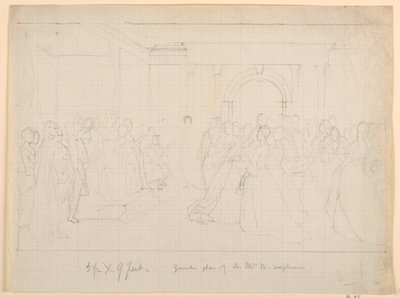 Tegning, generel plan for receptionen i Martha Washington, 1860 af Daniel Huntington