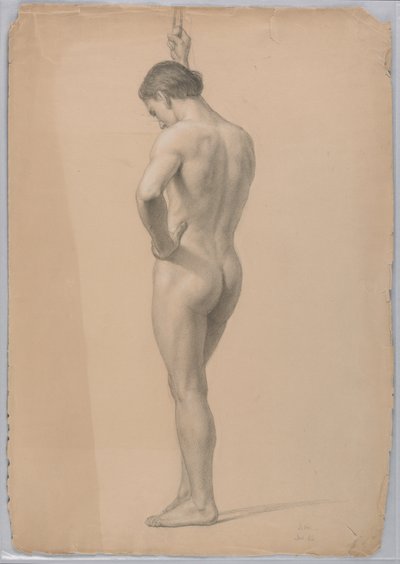 Tegning, mandlig nøgen stående, november 1866 af Daniel Huntington