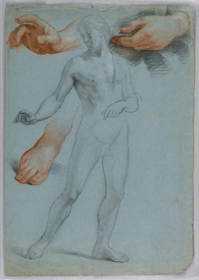 Tegning, mandlig nøgen stående, separat, 1858 af Daniel Huntington