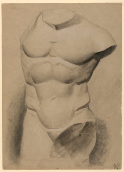 Tegning, mandlig torso fra en gips, 1840 af Daniel Huntington