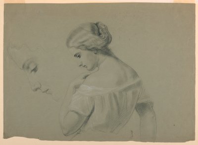 Tegning, profil af kvindehoved a, 1840-70 af Daniel Huntington