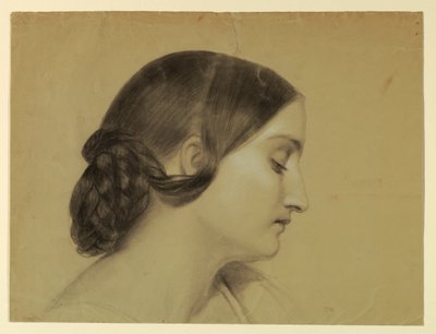 Tegning, Profil af en kvinde med en flettet knude, ca. 1845 af Daniel Huntington