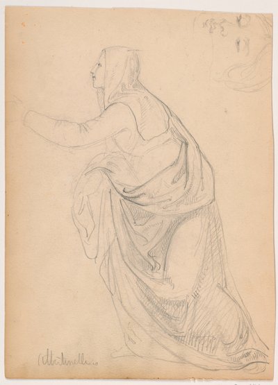 Tegning, klædt kvinde, der rækker ud, efter Mariotto Albetinelli, 1844 af Daniel Huntington