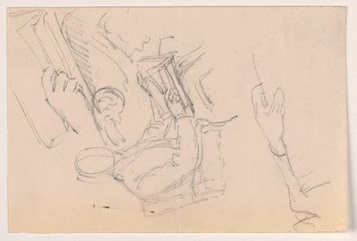 Tegning, Robert L. Stuart, siddende, første portræt, til Presbytarian Hospital; separate armstudier, 1881 af Daniel Huntington