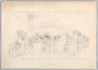 Tegning, studie til "Videnskabelig gruppe", 1858 af Daniel Huntington