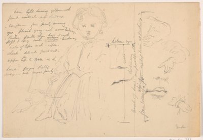 Tegning, Barnet Hugh Baxter stående, hånd- og læbestudier, 1865 af Daniel Huntington