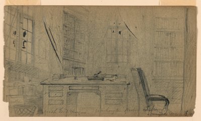Tegning, Washington Irvings bibliotek i Sunnyside, 16. marts 1860 af Daniel Huntington