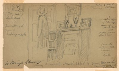 Tegning, Washington Irvings bibliotek i Sunnyside, 16. marts 1860 af Daniel Huntington
