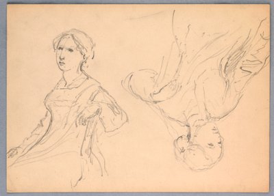 Tegning, siddende kvinde, to studier, 1870 af Daniel Huntington