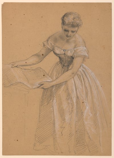Tegning, kvinde stående, 1860 af Daniel Huntington