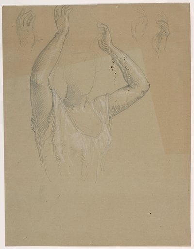 Tegning, Kvinde med løftede hænder A, 1844-45 af Daniel Huntington