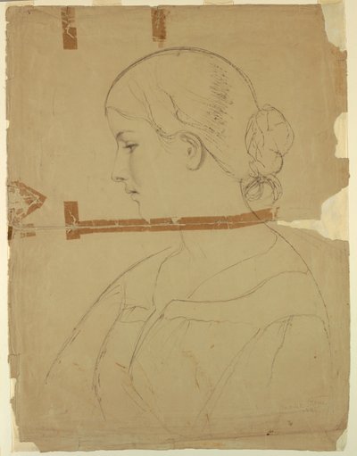 Tegning, Kvinde i profil, model i Rom, 1840 af Daniel Huntington