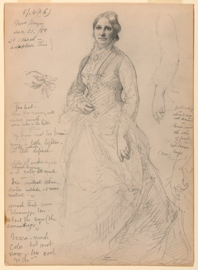 Mrs. Rutherford B. Hayes stående, studier af arm og hænder af Daniel Huntington