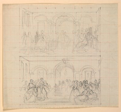 To figurkompositioner til maleriet "The Republican Court" (Lady Washingtons receptionsdag) af Daniel Huntington