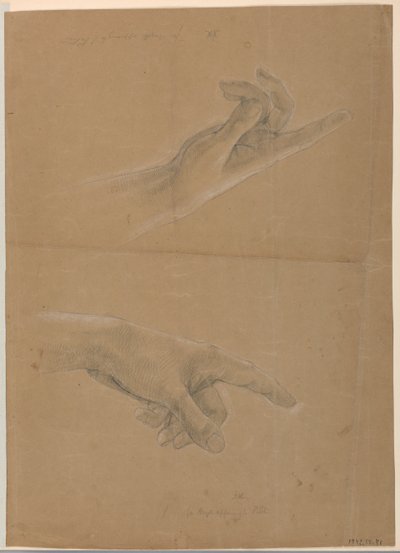 To studier af hånd til engel, der dukker op for Sankt Peter i "Early Christian Martyrs" af Daniel Huntington