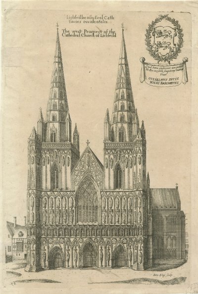 Lichfield Cathedral - Vestfronten: gravering og [slutt 17. århundrede] af Daniel King