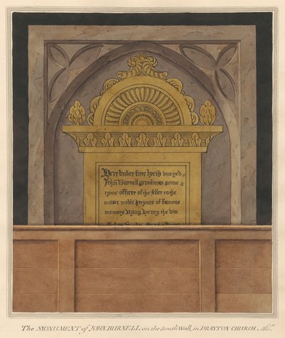 Messingplade til John Burnell fra Drayton Church af Daniel Lysons