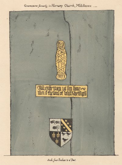 Messingplade til John Skevington fra Hornsey Church af Daniel Lysons