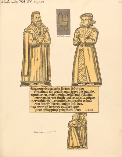 Messingplade til Mrs. Hale, datter af Porter, Walthamstow Church af Daniel Lysons