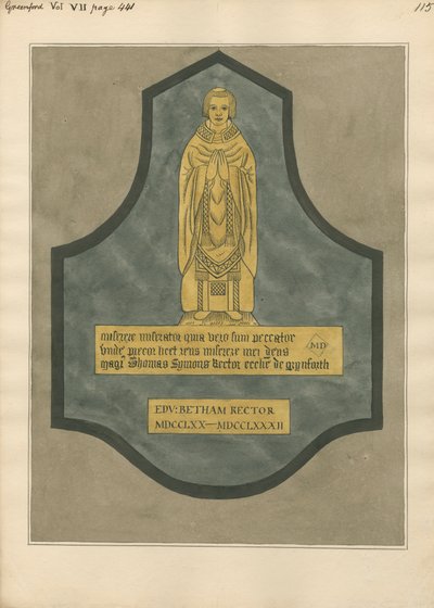 Messingplade til Thomas Symons fra Greenford Church af Daniel Lysons