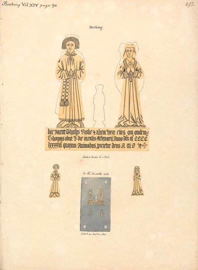 Messingplade til Thomas og Alicia Broke, Parish Church of St. Margaret, Barking af Daniel Lysons