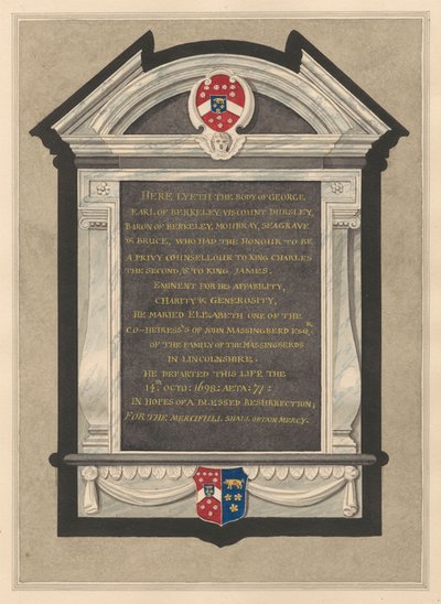 Mindesmærke for George, Earl of Berkeley fra Cranford Church af Daniel Lysons
