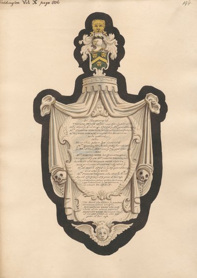 Mindesmærke for Thomas Fitch, Mrs. Martha Fitch, Mrs. Martha Webb, Mrs. Judith Hawkes og Katherine Webb fra Teddington Church af Daniel Lysons