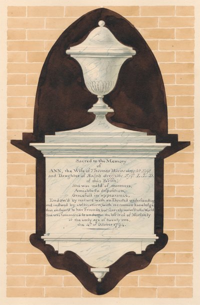 Mindesmærke for Ann Wainewright, fra Chiswick Church af Daniel Lysons