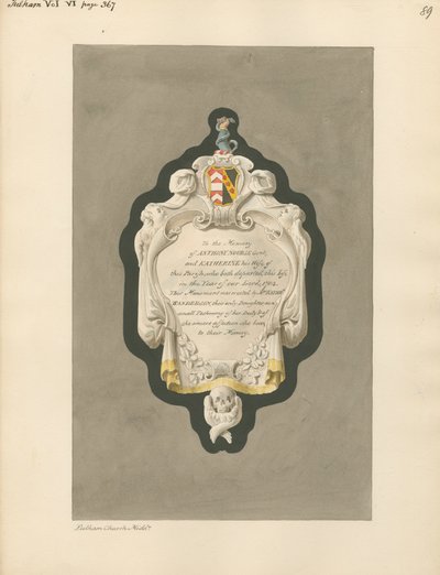 Memorial til Anthony og Katherine Nourse fra Fulham Church af Daniel Lysons