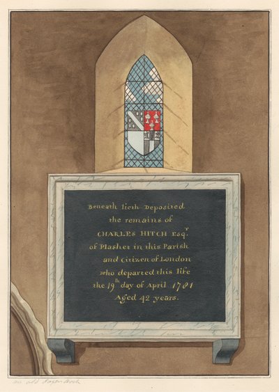 Mindesmærke for Charles Hitch fra East Ham Church af Daniel Lysons